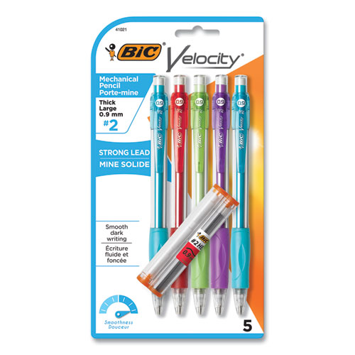 Velocity Original Mechanical Pencil, 0.9 mm, HB (#2), Black Lead, Assorted Barrel Colors, 5/Pack