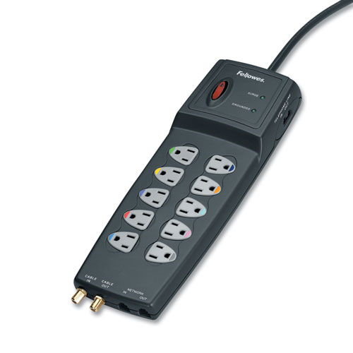Image of Fellowes® Power Guard Surge Protector, 10 Ac Outlets, 10 Ft Cord, 3,300 J, Graphite Gray