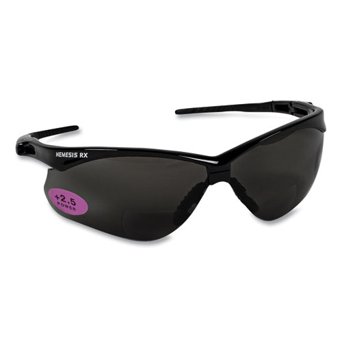 Image of Kleenguard™ V60 Nemesis Rx Reader Safety Glasses, Black Frame, Smoke Lens, +2.5 Diopter Strength, 6/Box