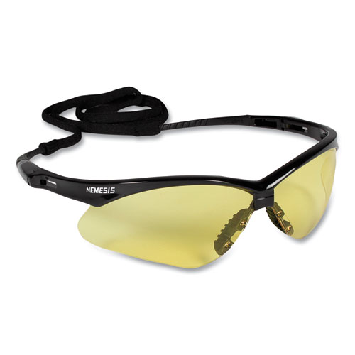 KleenGuard™ Nemesis Safety Glasses, Black Frame, Amber Lens, 12/Box