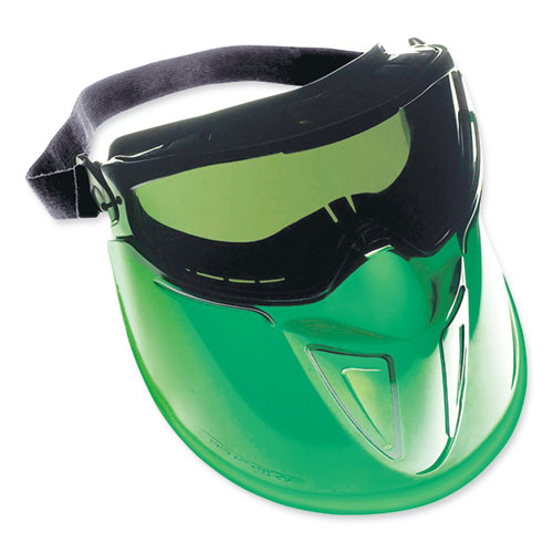 V90 Shield Safety Goggles with Face Shield, OTG, Green Shade 3 VLT Anti-Fog Lens, Black Frame, 6/Box