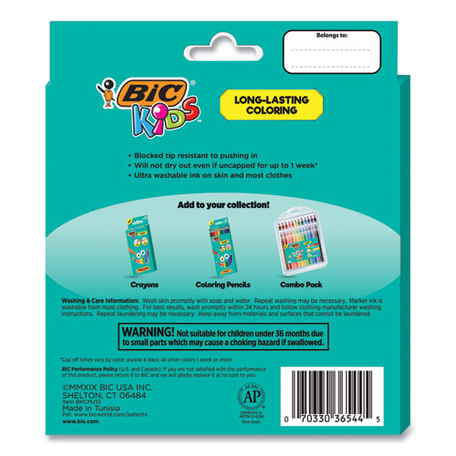 Image of Bic® Kids Ultra Washable Jumbo Markers, Medium Bullet Tip, Assorted Colors, 10/Pack
