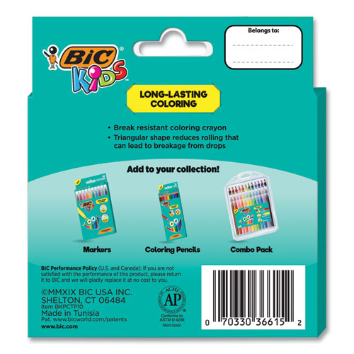 Image of Bic® Kids Coloring Triangle Crayons, 10 Assorted Colors, 10/Pack