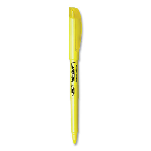 Image of Bic® Brite Liner Highlighter, Fluorescent Yellow Ink, Chisel Tip, Yellow/Black Barrel, Dozen