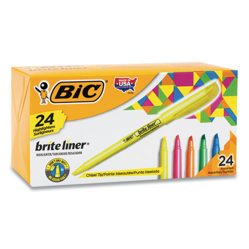 Image of Bic® Brite Liner Highlighter Value Pack, Assorted Ink Colors, Chisel Tip, Assorted Barrel Colors, 24/Set