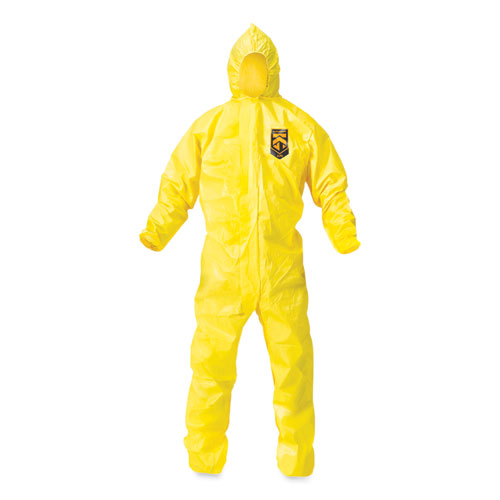 A70 Chemical Spray Protection Coveralls, Elastic Wrists, Ankles, Hood, Medium, Yellow, 12/Carton