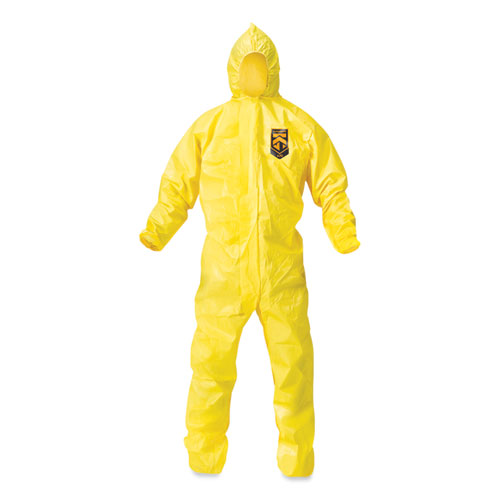 A70 Chemical Spray Protection Coveralls, Hooded, Storm Flap, Large, Yellow, 12/Carton