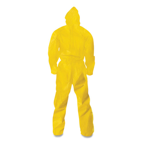 Image of Kleenguard™ A70 Chemical Spray Protection Coveralls, Hooded, Storm Flap, Large, Yellow, 12/Carton