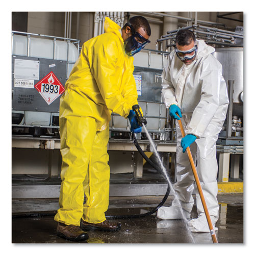Image of Kleenguard™ A70 Chemical Spray Protection Coveralls, Hooded, Storm Flap, Large, Yellow, 12/Carton