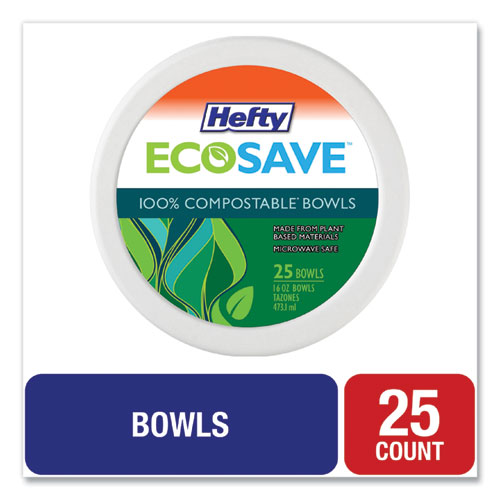 Image of Hefty® Ecosave Tableware, Bowl, Bagasse, 16 Oz, White, 25/Pack, 12 Packs/Carton