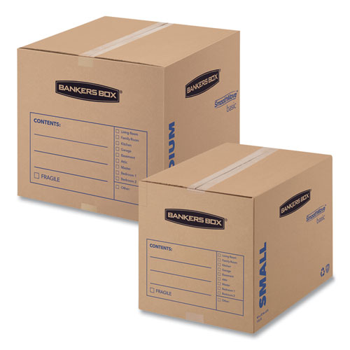 Image of SmoothMove Basic Moving Boxes, Regular Slotted Container (RSC), Medium, 18" x 18" x 16", Brown/Blue, 20/Bundle