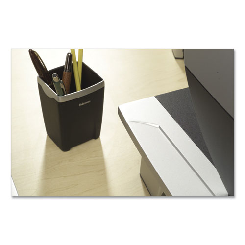 Image of Office Suites Divided Pencil Cup, Plastic, 3.13 x 3.13 x 4.25, Black/Silver