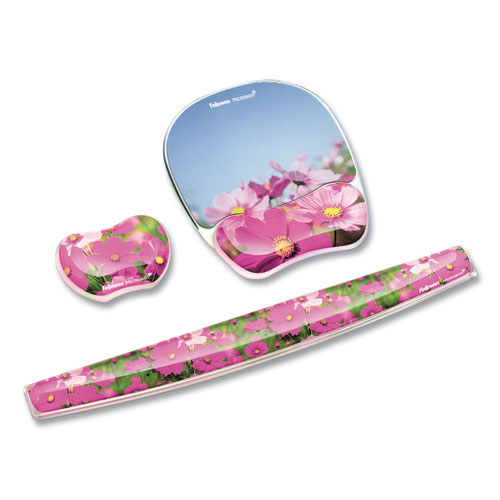 Photo Gel Mouse Pad with Wrist Rest with Microban Protection, 9.25 x 7.87, Pink Flowers Design