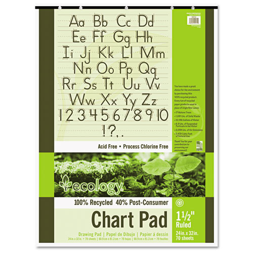 Pacon® Ecology Recycled Chart Pads, Presentation Format (1.5" Rule), 24 x 32, White, 70 Sheets