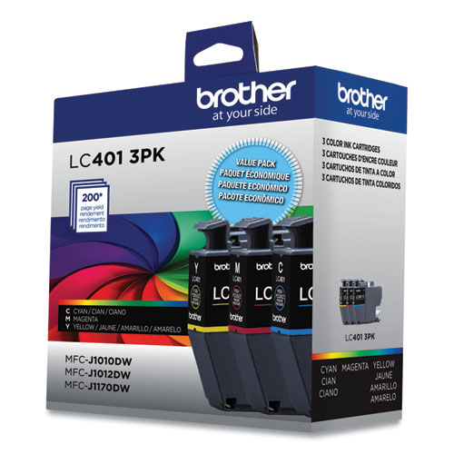 Image of Brother Lc4013Pks Ink, 200 Page-Yield, Cyan/Magenta/Yellow, 3/Pack