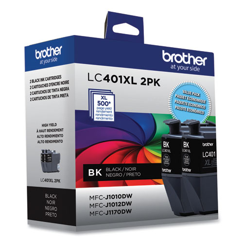 Image of Brother Lc401Xl2Pks High-Yield Ink, 500 Page-Yield, Black, 2/Pack