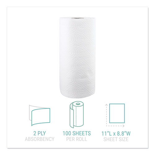 Image of Kitchen Roll Towels, 2-Ply, 11 x 8.8, White, 100/Roll