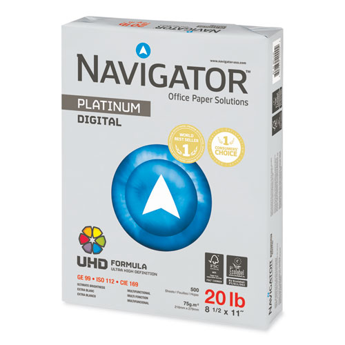 Image of Navigator® Platinum Paper, 99 Bright, 20 Lb Bond Weight, 8.5 X 11, White, 500 Sheets/Ream, 10 Reams/Carton