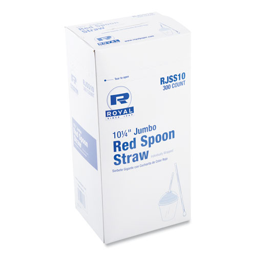 Jumbo Spoon Straw, 10.25", Plastic, Red, 300/Pack, 18 Packs/Carton