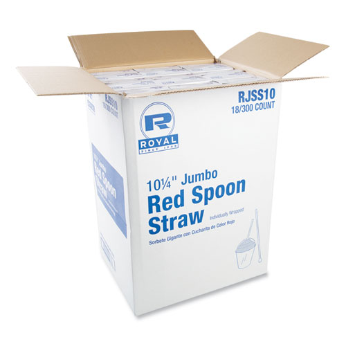 Jumbo Spoon Straw, 10.25", Plastic, Red, 300/Pack, 18 Packs/Carton