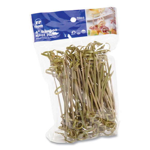 Image of Amercareroyal® Knotted Bamboo Pick, Natural, 4", 100 Pack, 10 Packs/Carton