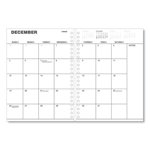 Image of Universal® Monthly Planner, 11 X 8, Black Cover, 14-Month, Dec 2023 To Jan 2025