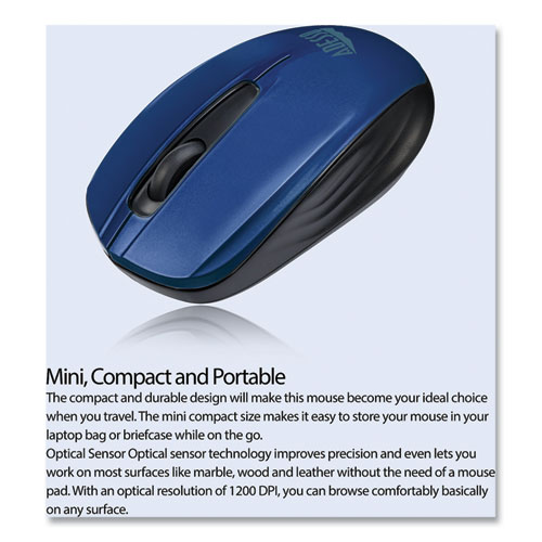 iMouse S50 Wireless Mini Mouse, 2.4 GHz Frequency/33 ft Wireless Range, Left/Right Hand Use, Blue