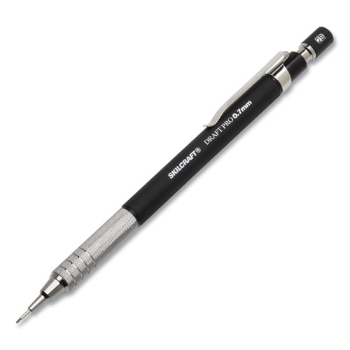 7520016943027 SKILCRAFT Draft Pro Mechanical Drafting Pencil, 0.7 mm, Black Lead, Black/Silver Barrel, 3/Pack