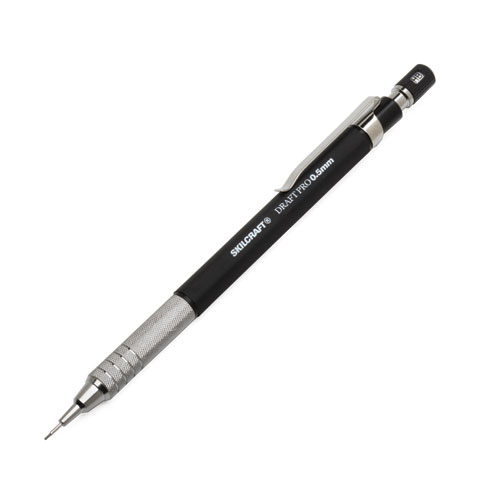 7520016943026 SKILCRAFT Draft Pro Mechanical Drafting Pencil, 0.5 mm, Black Lead, Black Barrel w/Etched Stainless Grip, 3/PK