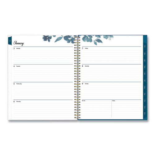 Image of Blue Sky® Bakah Blue Weekly/Monthly Planner, Bakah Blue Floral Artwork, 11 X 8.5, Blue/White Cover, 12-Month (Jan To Dec): 2024