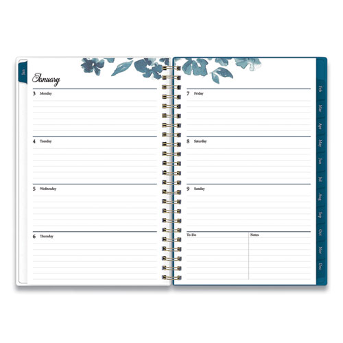 Bakah Blue Weekly/Monthly Planner, Bakah Blue Floral Artwork, 8 x 5, Blue/White Cover, 12-Month (Jan to Dec): 2024