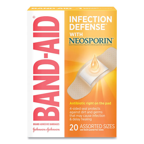 Band-Aid® Antibiotic Adhesive Bandages, Assorted Sizes, 20/Box