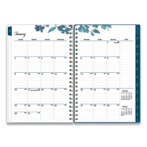 Image of Blue Sky® Bakah Blue Weekly/Monthly Planner, Bakah Blue Floral Artwork, 8 X 5, Blue/White Cover, 12-Month (Jan To Dec): 2024