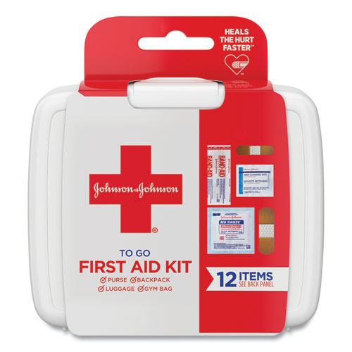 Johnson & Johnson® Red Cross® Mini First Aid To Go Kit, 12 Pieces, Plastic Case
