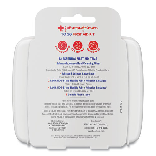Image of Johnson & Johnson® Red Cross® Mini First Aid To Go Kit, 12 Pieces, Plastic Case