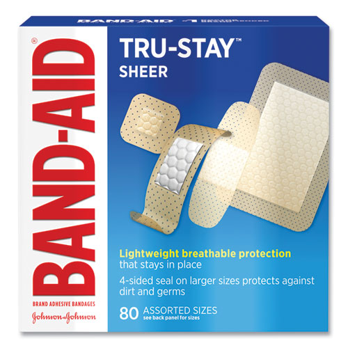 Band-Aid® Tru-Stay Sheer Strips Adhesive Bandages, Assorted, 80/Box