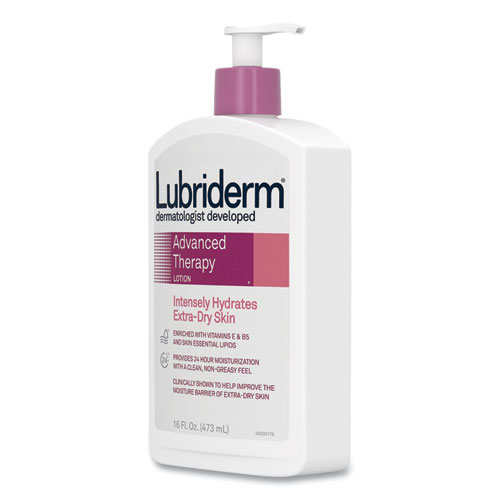 Image of Lubriderm® Advanced Therapy Moisturizing Hand/Body Lotion, 16 Oz Pump Bottle, 12/Carton