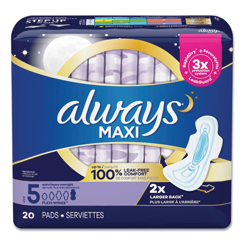 Image of Always® Maxi Pads, Extra Heavy Overnight, 20/Pack