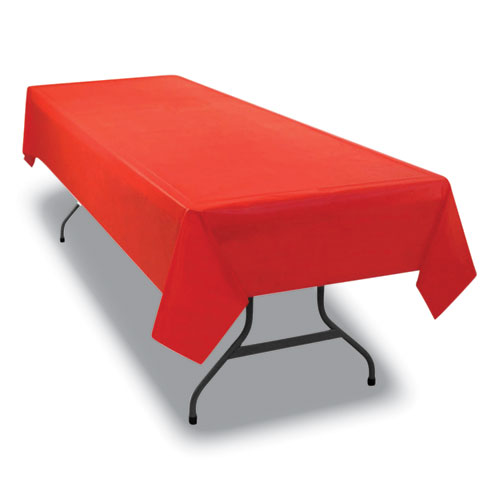 Image of Tablemate® Table Set Rectangular Table Cover, Heavyweight Plastic, 54" X 108", Red, 6/Pack