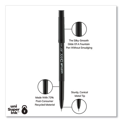 Image of Uniball® Onyx Roller Ball Pen, Stick, Micro 0.5 Mm, Black Ink, Black Matte Barrel, Dozen