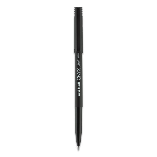 Image of Uniball® Onyx Roller Ball Pen, Stick, Micro 0.5 Mm, Black Ink, Black Matte Barrel, Dozen