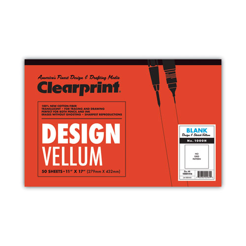 Clearprint® Design Vellum Paper, 16 lb Bristol Weight, 11 x 17, Translucent White, 50/Pad