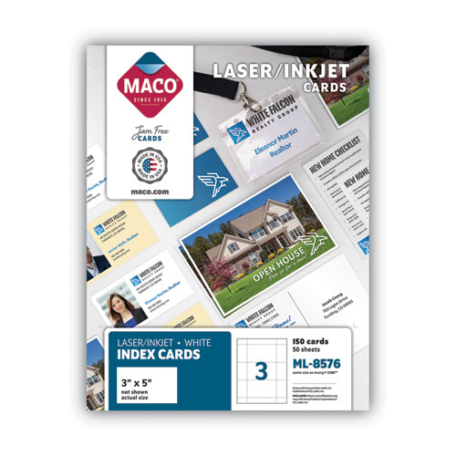 Maco® Unruled Microperforated Laser/Inkjet Index Cards, 3 X 5, White, 150 Cards, 3 Cards/Sheet, 50 Sheets/Box