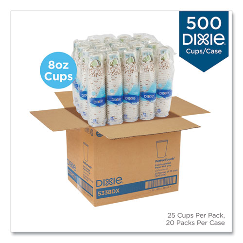 Image of Dixie® Perfectouch Paper Hot Cups, 8 Oz, Coffee Haze Design, 25/Sleeve, 20 Sleeves/Carton