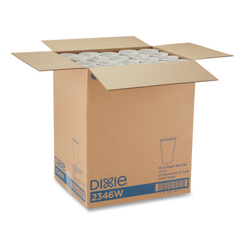 Image of Dixie® Paper Hot Cups, 16 Oz, White, 50/Sleeve, 20 Sleeves/Carton