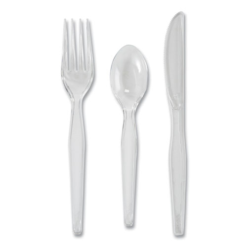 Heavyweight Polystyrene Cutlery, Clear, Knives/Spoons/Forks, 180/Pack, 10 Packs/Carton
