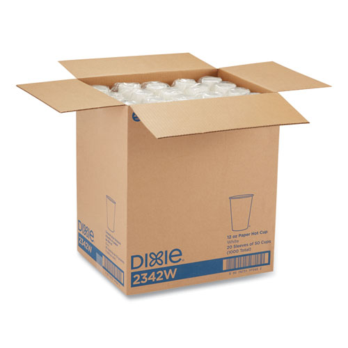 Image of Dixie® Paper Hot Cups, 12 Oz, White, 50/Sleeve, 20 Sleeves/Carton