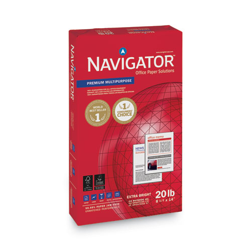 Navigator® Premium Multipurpose Copy Paper, 97 Bright, 20 Lb Bond Weight, 8.5 X 14, White, 500 Sheets/Ream, 10 Reams/Carton
