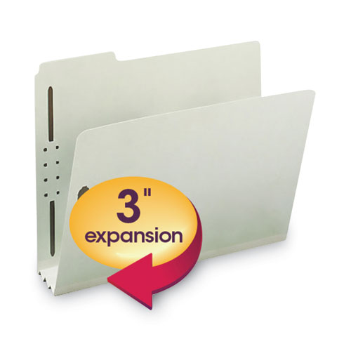 Image of Smead™ Recycled Pressboard Fastener Folders, 3" Expansion, 2 Fasteners, Letter Size, Gray-Green Exterior, 25/Box