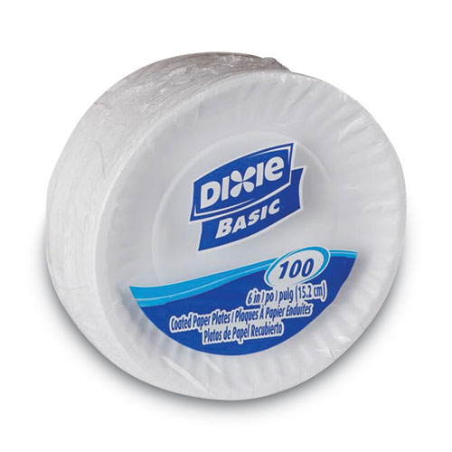 Dixie® Clay Coated Paper Plates, 6" dia, White, 100/Pack
